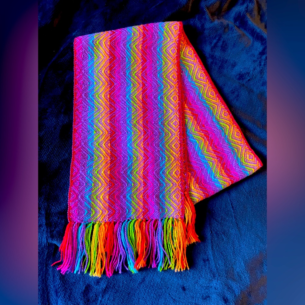 Rainbow color knitted Scarf with fringe